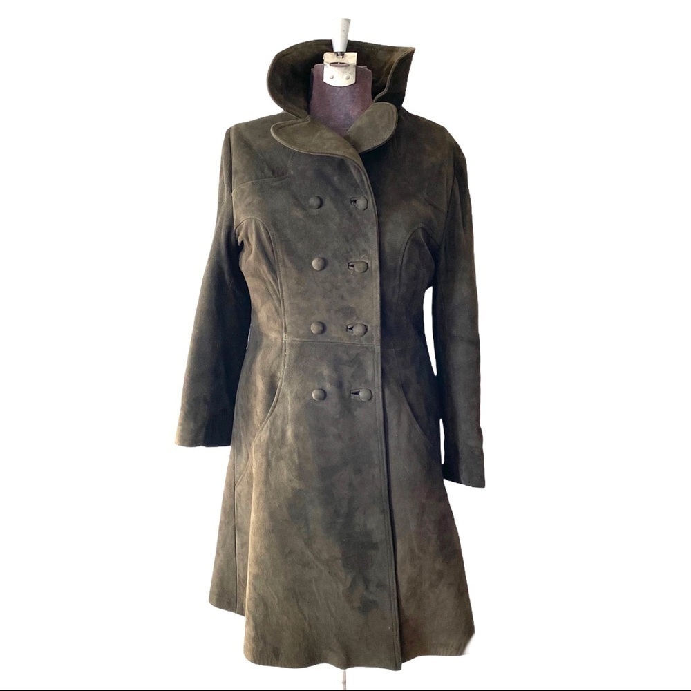 Vintage Faux Suede Trench Coat Midi Brown Jacket‎ Whimsigoth Womens Medium